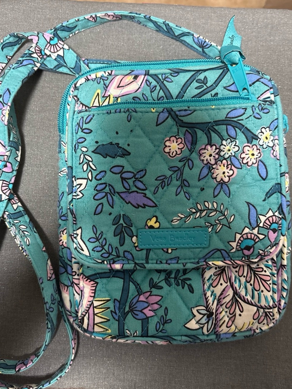 Vera Bradley Teal Floral Quilted Crossbody Bag
